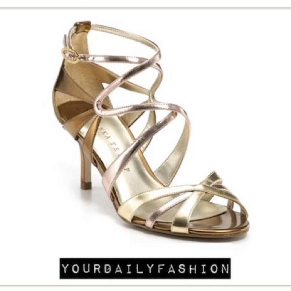Gold Strappy High-Heeled Sandals
